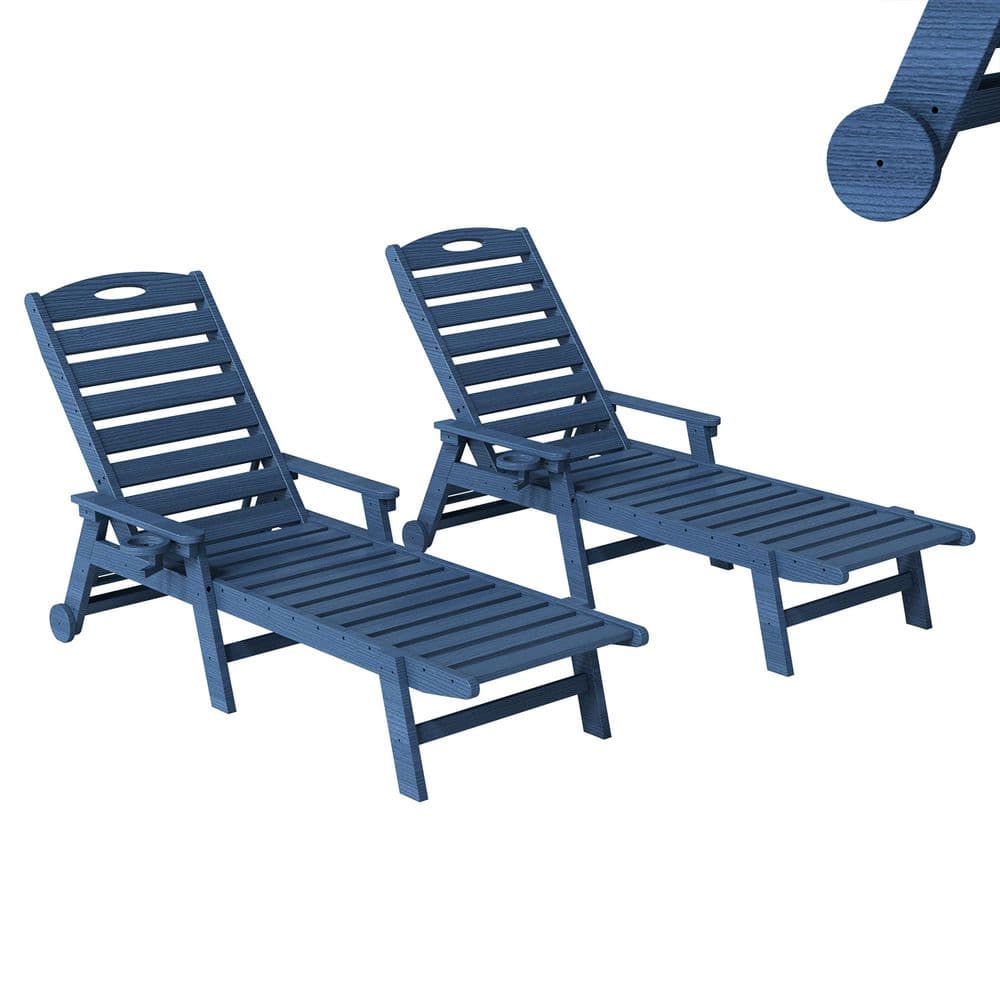 Wood-Look HDPE Adjustable Outdoor Chaise Lounge Set of 2 in Dark Blue price history on PriceWatchPro
