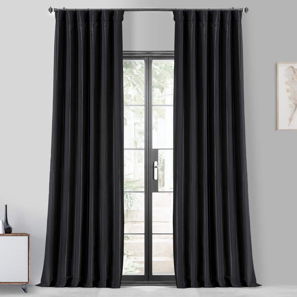 Black 120-Inch Blackout Faux Silk Curtain Panel