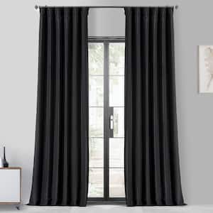 Black Solid Faux Silk Blackout Curtain - 50 in. W x 120 in. L Rod Pocket and Hook Belt Single Window Panel