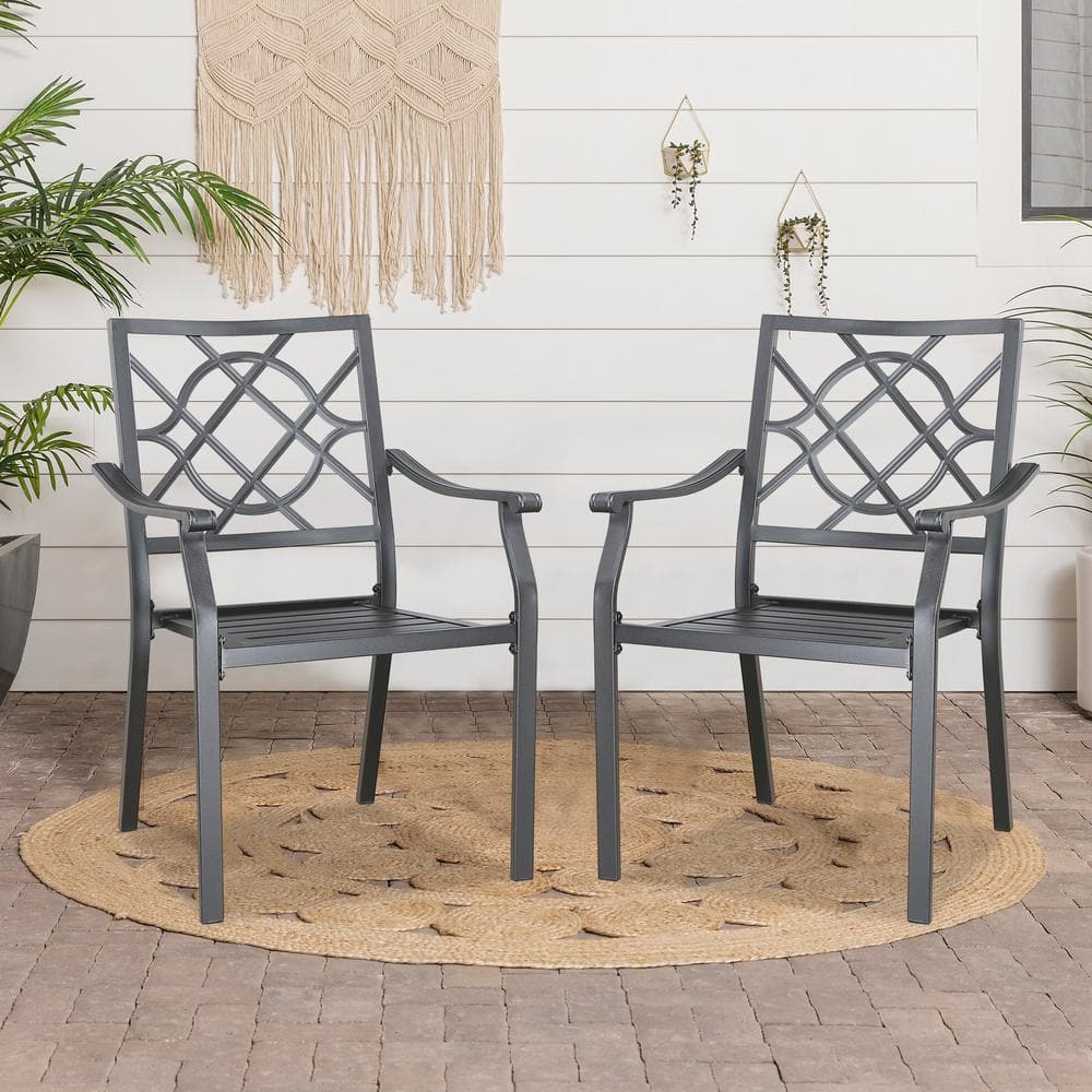 Black Steel Stackable Outdoor Dining Armchairs, Set of 2