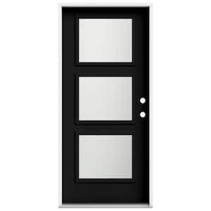 36 in. x 80 in. Left-Hand/Inswing 3 Lite Equal Frosted Glass Black Steel Prehung Front Door