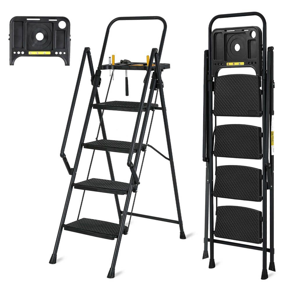 4-Step Compact Metal Step Stool Ladder with Tool Tray, 350 lbs. Load Capacity Type II Duty Rating, Black price history on PriceWatchPro