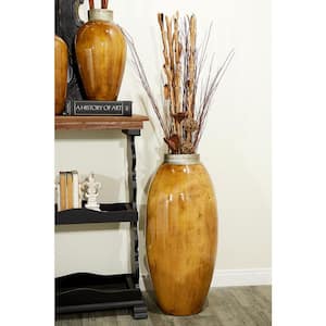 30 in. Brown Handmade Distressed Ceramic Decorative Vase