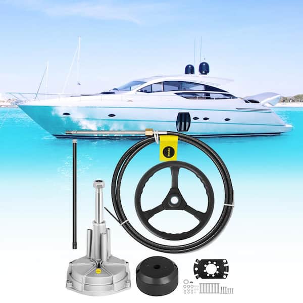 Outboard Steering System 10 ft. Boat Steering Cable with 13.5 in. Wheel Marine Steering System 3/4 in. Shaft