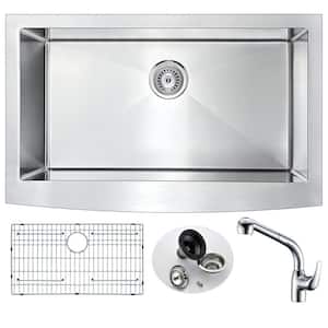 ELYSIAN Farmhouse Stainless Steel 36 in. 0-Hole Kitchen Sink and Faucet Set with Harbour Faucet in Brushed Satin