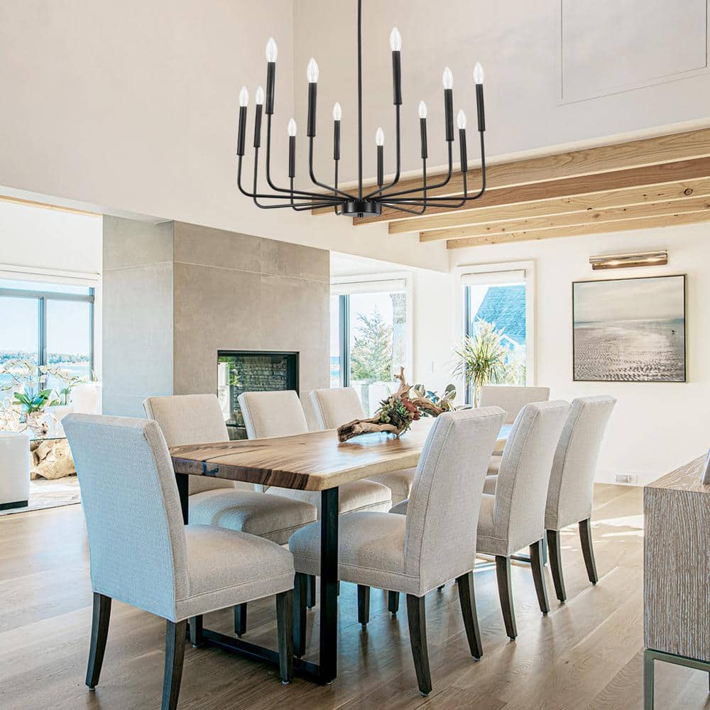 Matte Black 12-Light Candle Style Chandelier