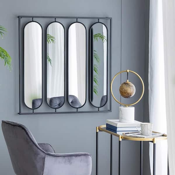 Blisstyle Black 36 in W x 36 in. H Art Deco Irregular Iron Framed Mirror Wall Mirror Wall Decor Mirror