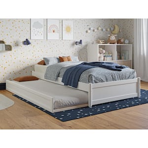 Barcelona White Solid Wood Frame Twin Panel Platform Bed with Twin Trundle
