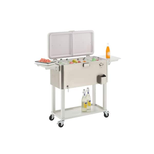 80 qt. /20 Gal. Stainless Steel Cooler with Foldable Side Shelves and Cover