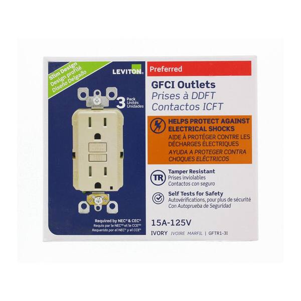 Leviton 15 Amp Self-Test SmartlockPro Slim Duplex GFCI Outlet, Ivory (3-Pack) Leviton 15 Amp Self-Test SmartlockPro Slim Duplex GFCI Outlet, Ivory (3-Pack)