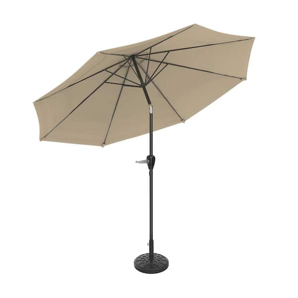 Pure Garden 10 ft. Outdoor Market Patio Umbrella with Auto-Tilt and Base in Sand