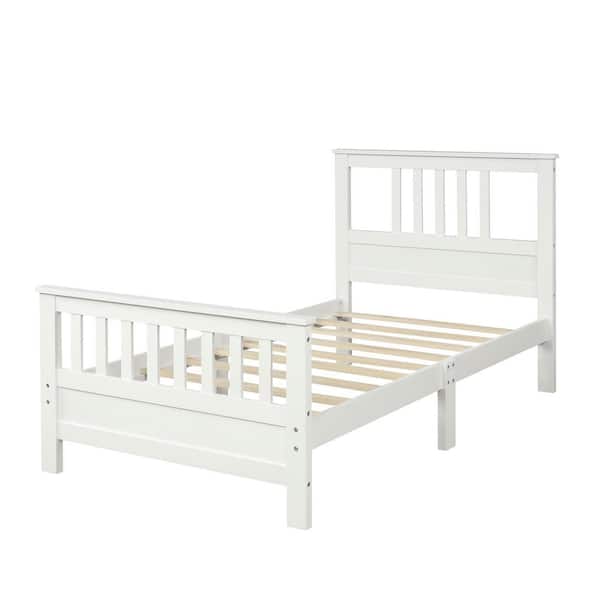 White Wood Frame Twin Size Platform Bed with Slats