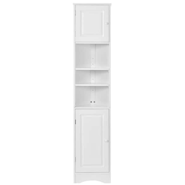 14.6 in. W x 66.9 in. D x 9.4 in. H White MDF Freestanding Triangle Linen Cabinet with 2-Doors, Adjustable Shelf