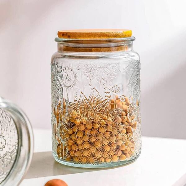 Lynzavix 1-Pieces Airtight Sunflower Embossed Glass Food Storage