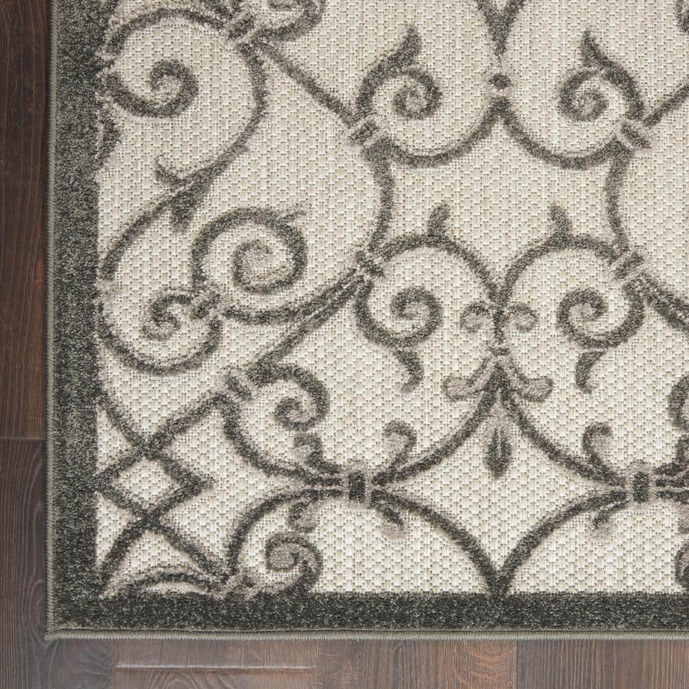 Grey and Charcoal Synthetic Flat Woven Reversible Area Rug
