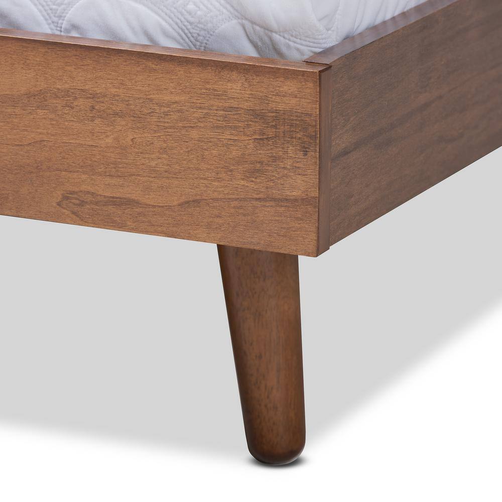 Queen Walnut Rubberwood Platform Bed with Slatted Headboard