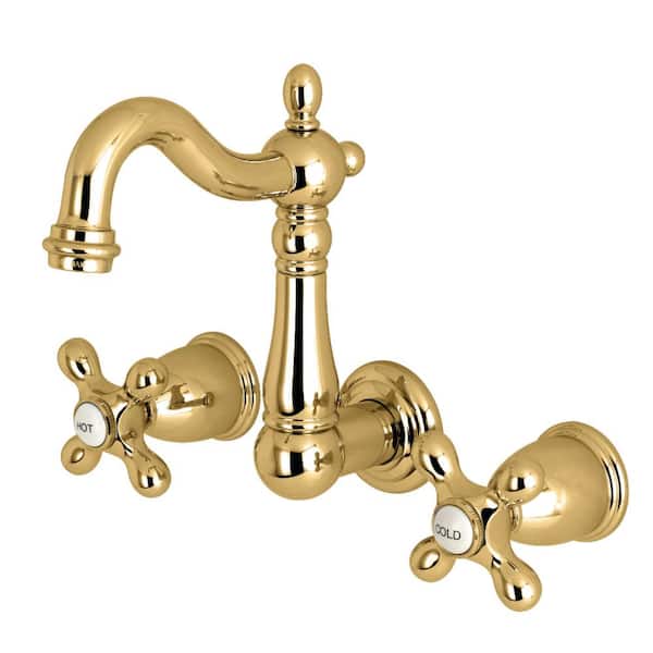 Kingston Brass Heritage 2-Handle Wall Mount Bathroom Faucet in Polished Brass