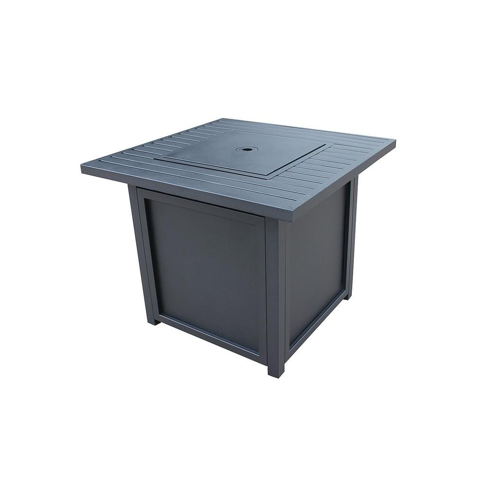 50,000 BTU Square Metal Outdoor Fire Pit Table with Slat Top and Lid