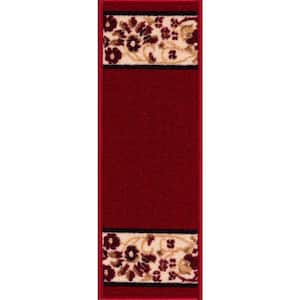 Bordered Burgundy Red 8.5 in. x 26 in. Nylon Stair Tread Cover (1 Piece)