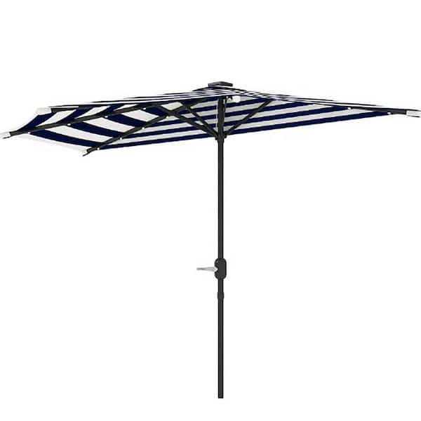 8.5 ft. Metal Market Small Vented Half Patio Umbrella in Blue with Crank, 8 Ribs