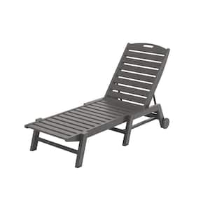 Nautical Slate Grey Wheeled Armless Plastic Outdoor Patio Chaise Lounge