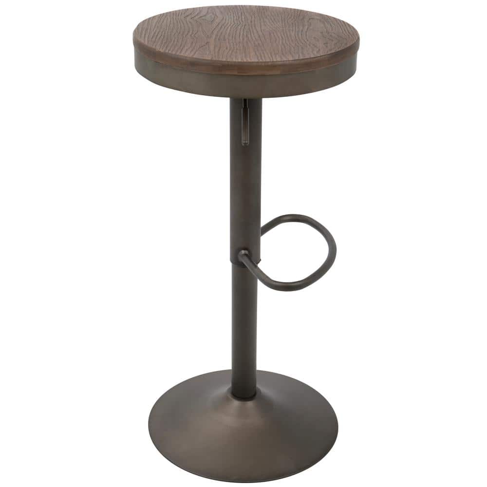 Antique Brown Adjustable Swivel Barstools with Wood Seats, Set of 2
