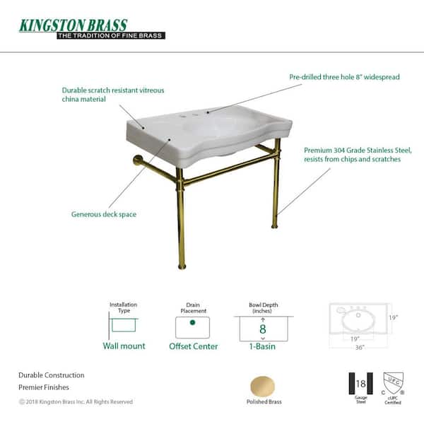 Console Bathroom Sink with Metal Legs in Polished Brass