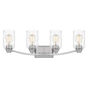 Acacia 28 in. 4 Light Brushed Nickel Vanity Light with Clear Water Glass
