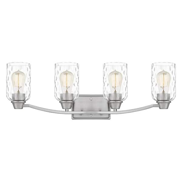 Acacia 28 in. 4 Light Brushed Nickel Vanity Light with Clear Water Glass