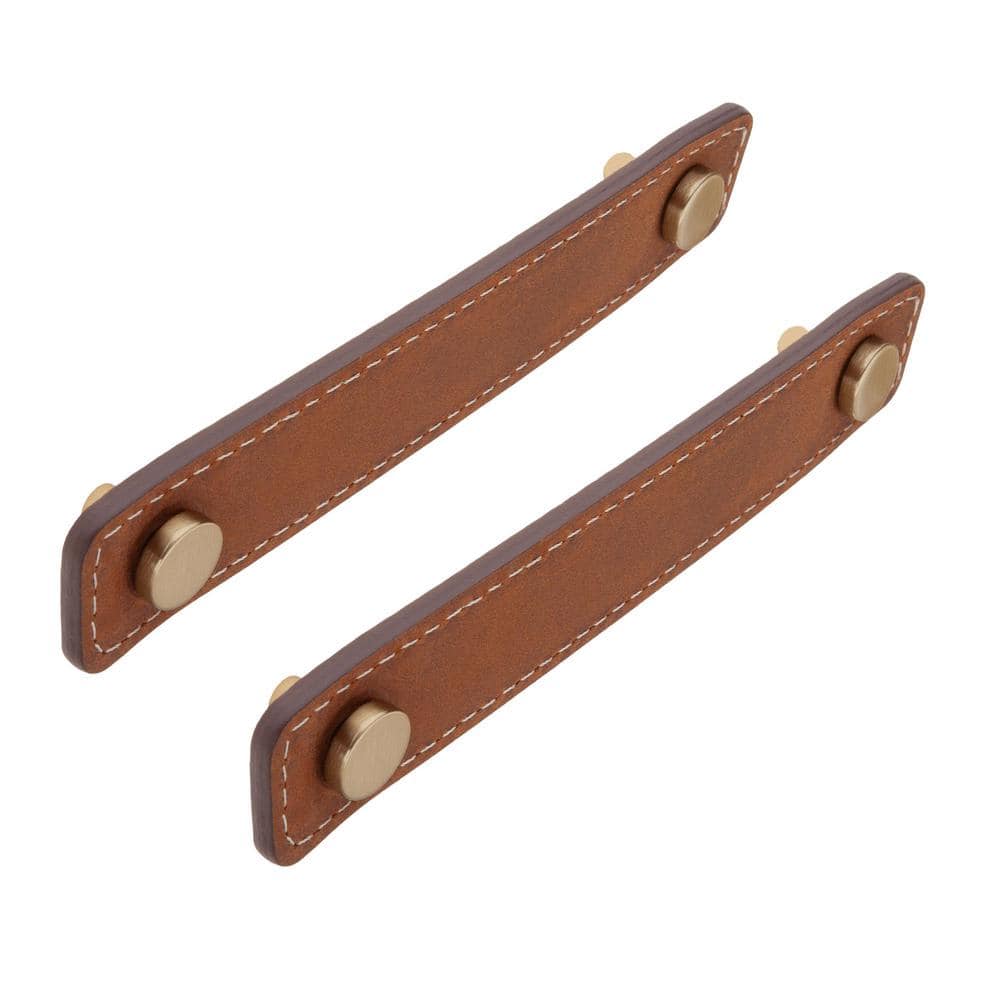 Sumner Street Home Hardware Leather 4 In 102 Mm Center To Satin Brass Pull 2 Pack Rl002049 The