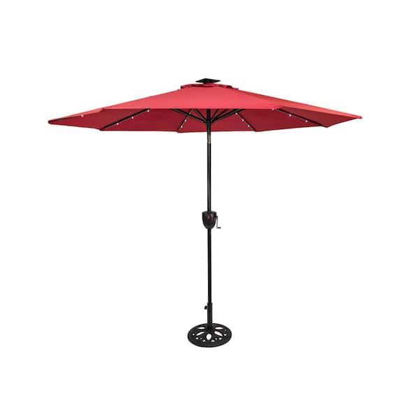Sun-Ray 9 ft. Bluetooth Speaker Solar Lighted Market Patio Umbrella in Scarlet