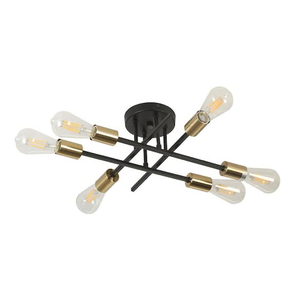 TOZING 18.5 in. Black Gold Modern Farmhouse Sputnik Matte Flush