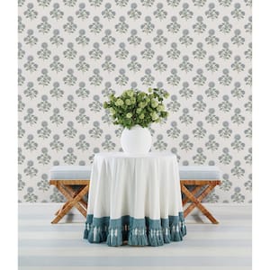 Blue and Green Flourish Block Print Multi Peel and Stick Wallpaper