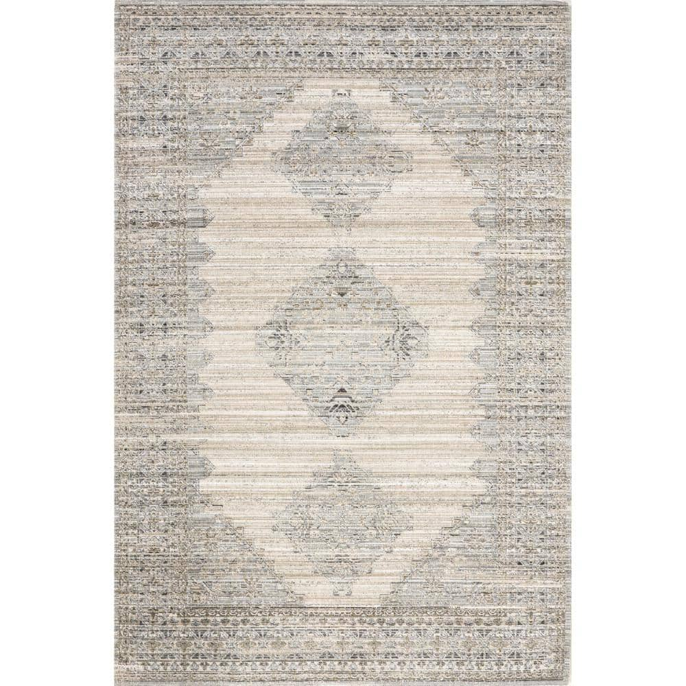 nuLOOM Deena Vintage Machine Washable Beige 5 ft. x 8 ft. Indoor/Outdoor Area Rug