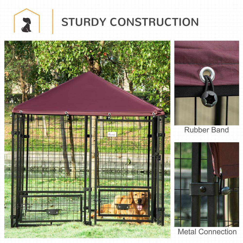 PawHut Red Metal Outdoor Dog Kennel with Roof