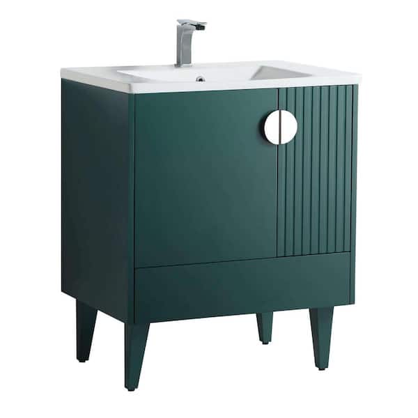 FINE FIXTURES Venezian 30 in. W x 18.11 in. D x 33 in. H Bathroom Vanity Side Cabinet in Green with White Ceramic Top