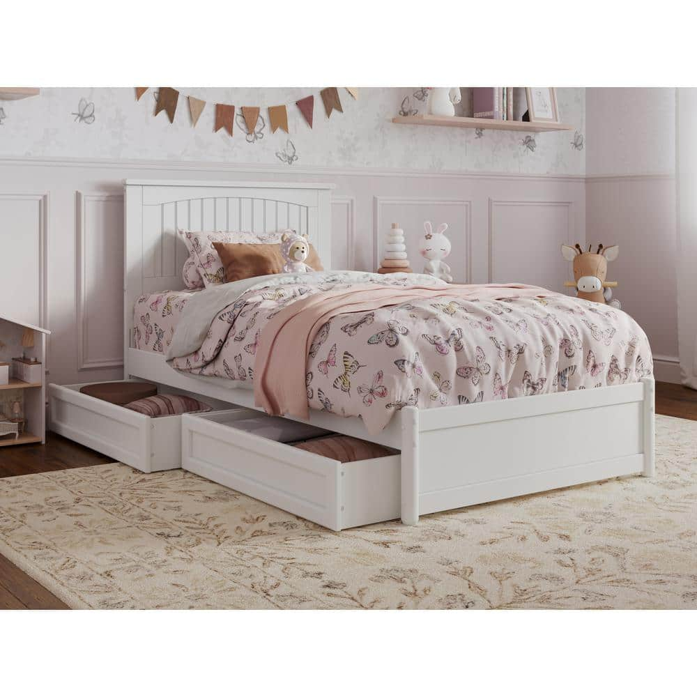 AFI Malta White Solid Wood Frame Twin Platform Bed with Panel Footboard ...