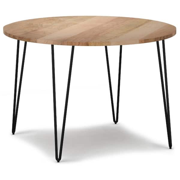 Simpli Home Hunter Solid Mango Wood and Iron 45 in x 45 in Round Industrial 29.5 in H Dining Table in Natural
