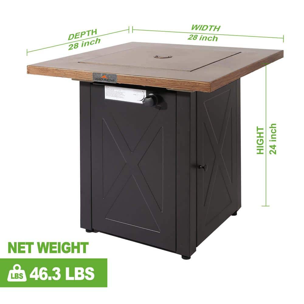 Yellow Wood Mocha X Square Propane Fire Pit Table