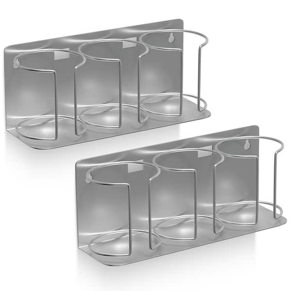 2-Pack Stanley Cup Holder for 3-Cups, Wall Mount with Adhesive Tape or Screws, 1-Shelf Silver Magnetic Pantry Organizer