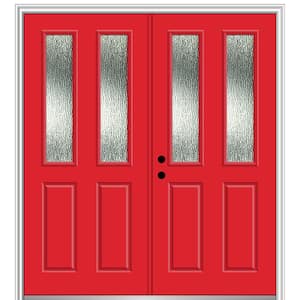 68 in. x 80 in. Right-Hand/Inswing Rain Glass Red Saffron Fiberglass Prehung Front Door on 6-9/16 in. Frame