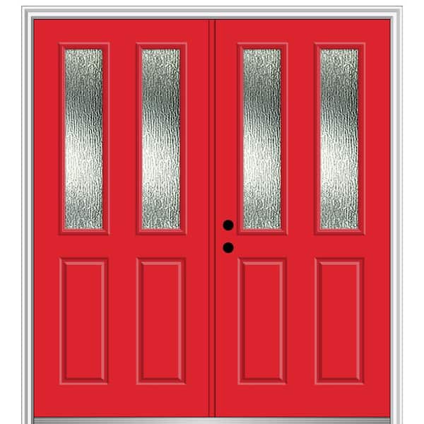 MMI DOOR 68 in. x 80 in. Right-Hand/Inswing Rain Glass Red Saffron Fiberglass Prehung Front Door on 6-9/16 in. Frame