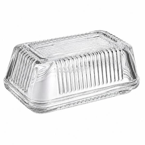 Clear Glass Butter Dish with Lid, 6.5 in. Covered Butter Tray for Countertop and Refrigerator Storage