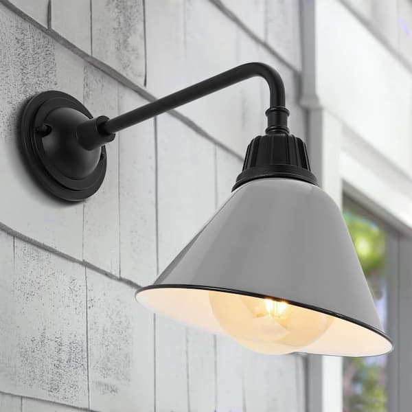 JONATHAN Y Croydon 9.63 in. Gray 1-Light Farmhouse Industrial Indoor/Outdoor Iron LED Gooseneck Arm Outdoor Sconce