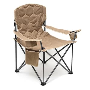 Outdoor Metal Frame Khaki Color Folding Beach Chair Lounge Chair with Side Pocket and Bottle Opener