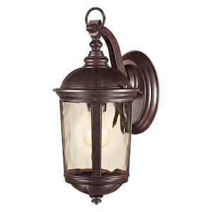 Leeds 16 in. Mystic Bronze 1-Light Line Voltage Outdoor Wall Light Sconce with No Bulb Included