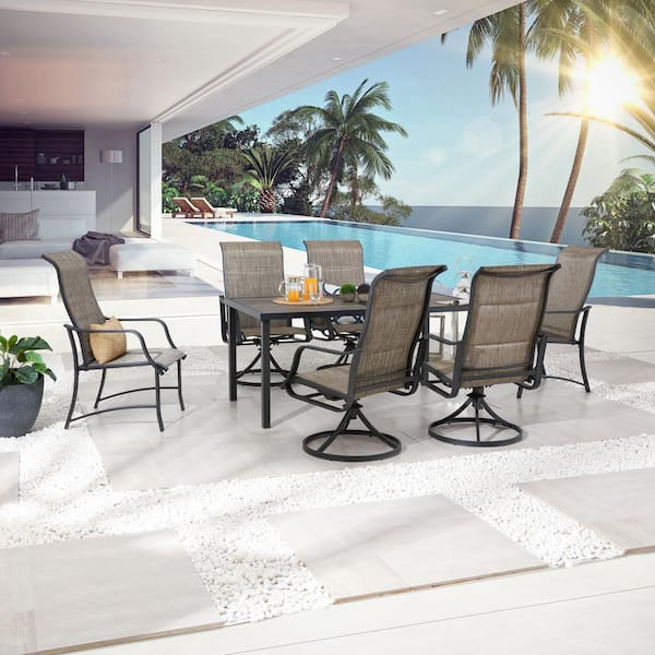 TOP HOME SPACE 7-Piece Faux Woodgrain Table Rectangular Outdoor Dining Set