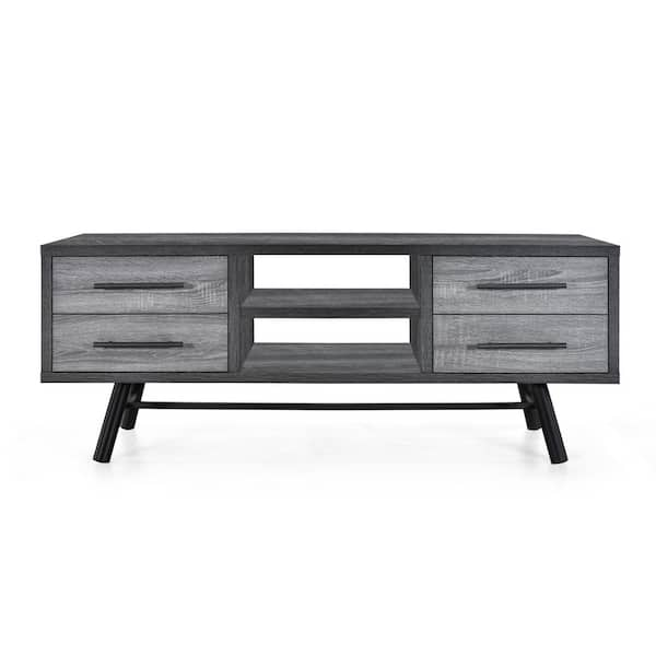 Noble House Burgoyne 50 in. Sonoma Grey Oak TV Stand with 4-Drawer Fits TV's up to 58 in. with Shelves