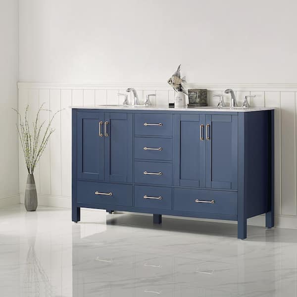 Ellia 72in Navy Blue Dual Sink Bathroom Vanity