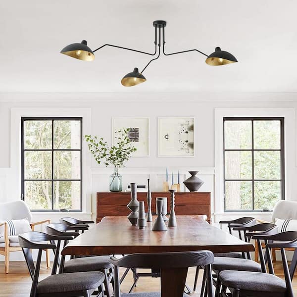 aiwen Modern 61.02 in. 3-Lights Black Sputnik Oversized Semi-Flush